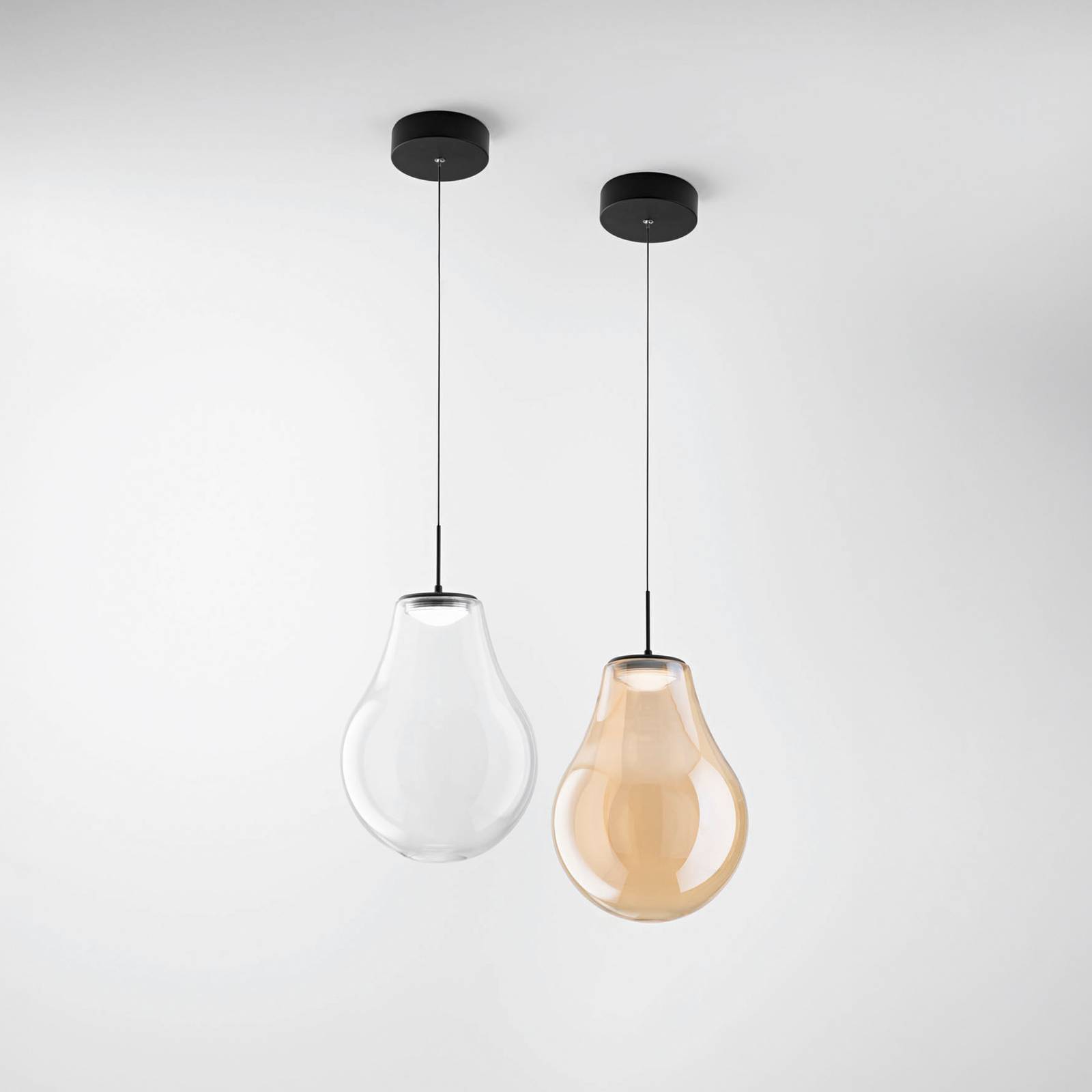Fabas Luce Suspension LED Noa, ambre, verre, Ø 25 cm, CCT, à intensité variable
