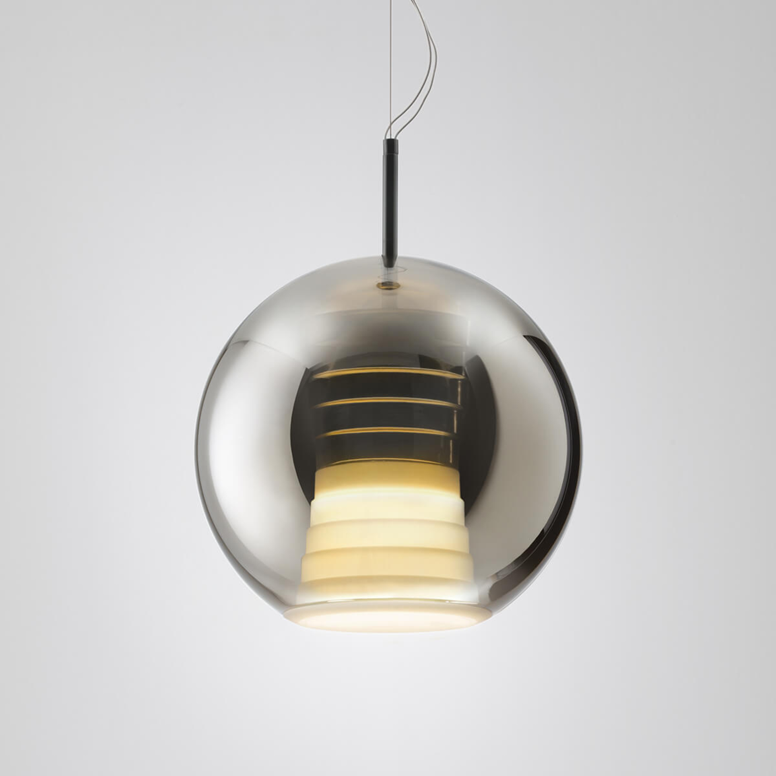 Fabbian Beluga Royal glass hanging light w/ LEDs, titanium, for Living / Dining Room, metal, glass, 17 W, energy efficiency: A++, H: 28 cm