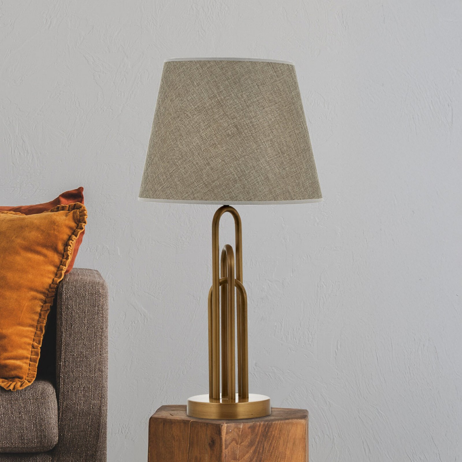 Lazar table lamp, grey/gold antique, height 65 cm textile/metal