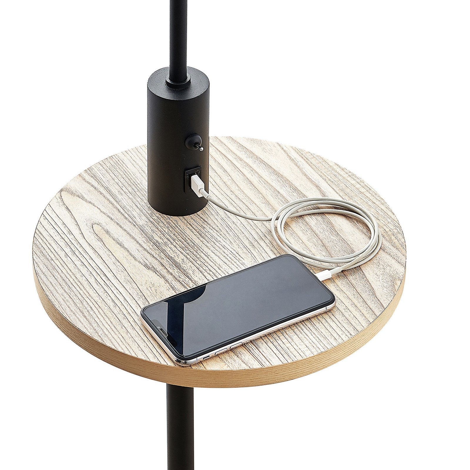 Zinia Floor Lamp Black/Grey/Wood - Lindby