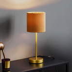 Aura table lamp, gold base, gold lampshade inside