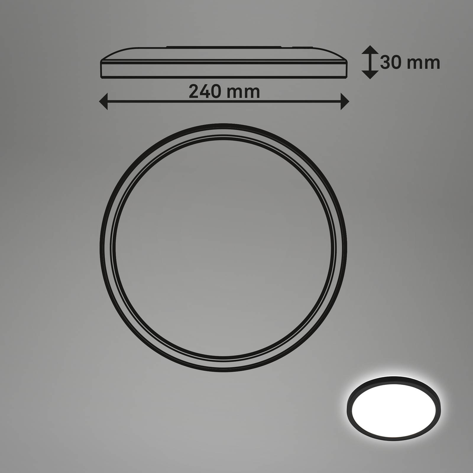 Lampa sufitowa LED Tava, czarna, Ø 24 cm, tworzywo sztuczne