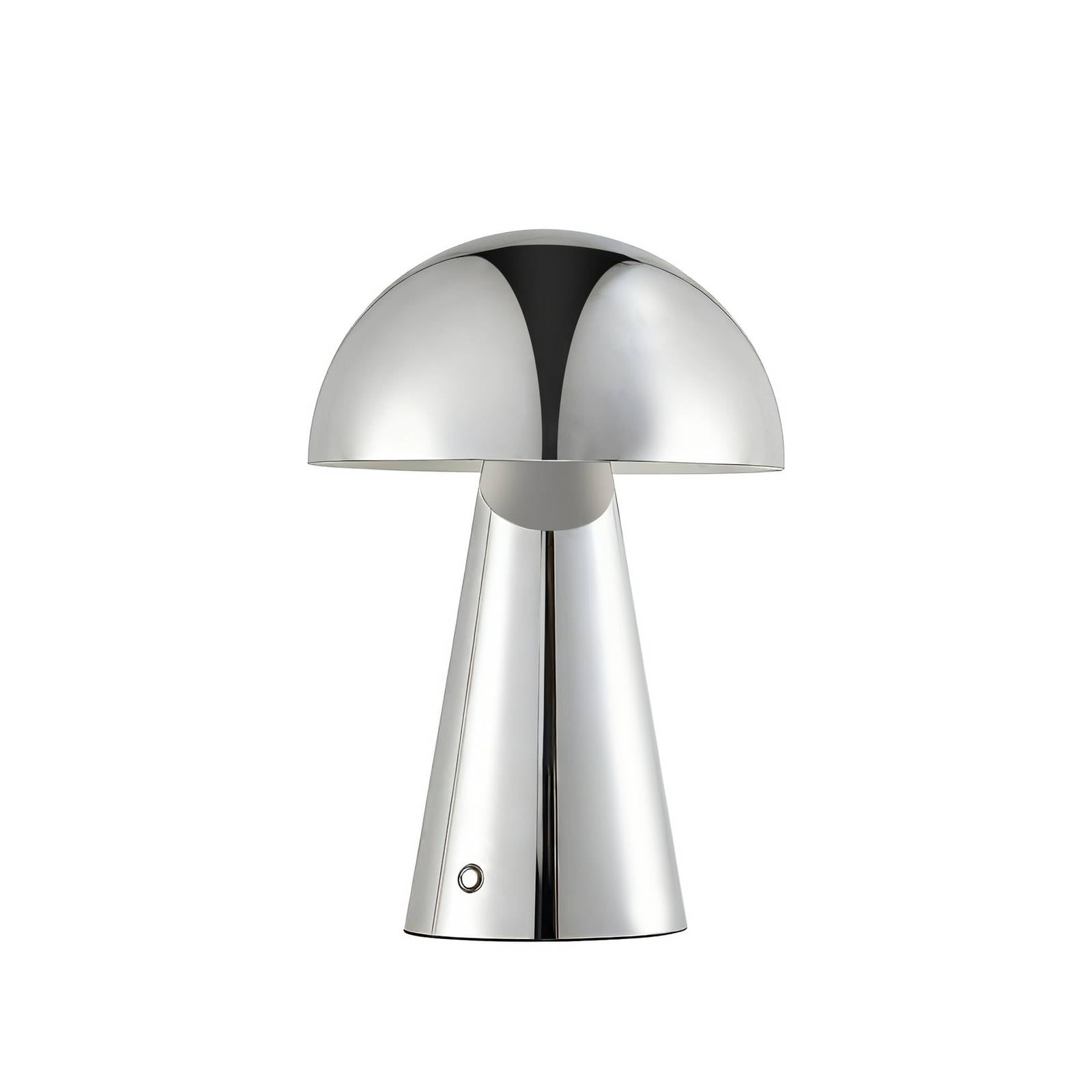 Lindby LED-Akkutischlampe Nevijo, chrom, Ø20cm, USB, Dimmer