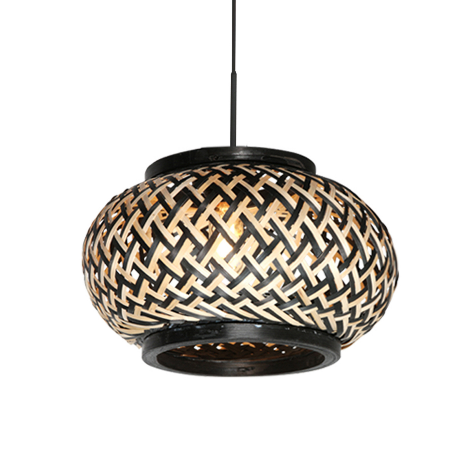 Hängeleuchte NoxLight, 1-flammig, schwarz, Bambusgeflecht
