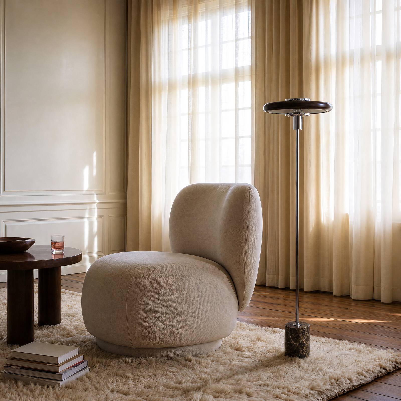 Lampa stojąca Lindby Branford, styl retro, brązowa, metal/marmur