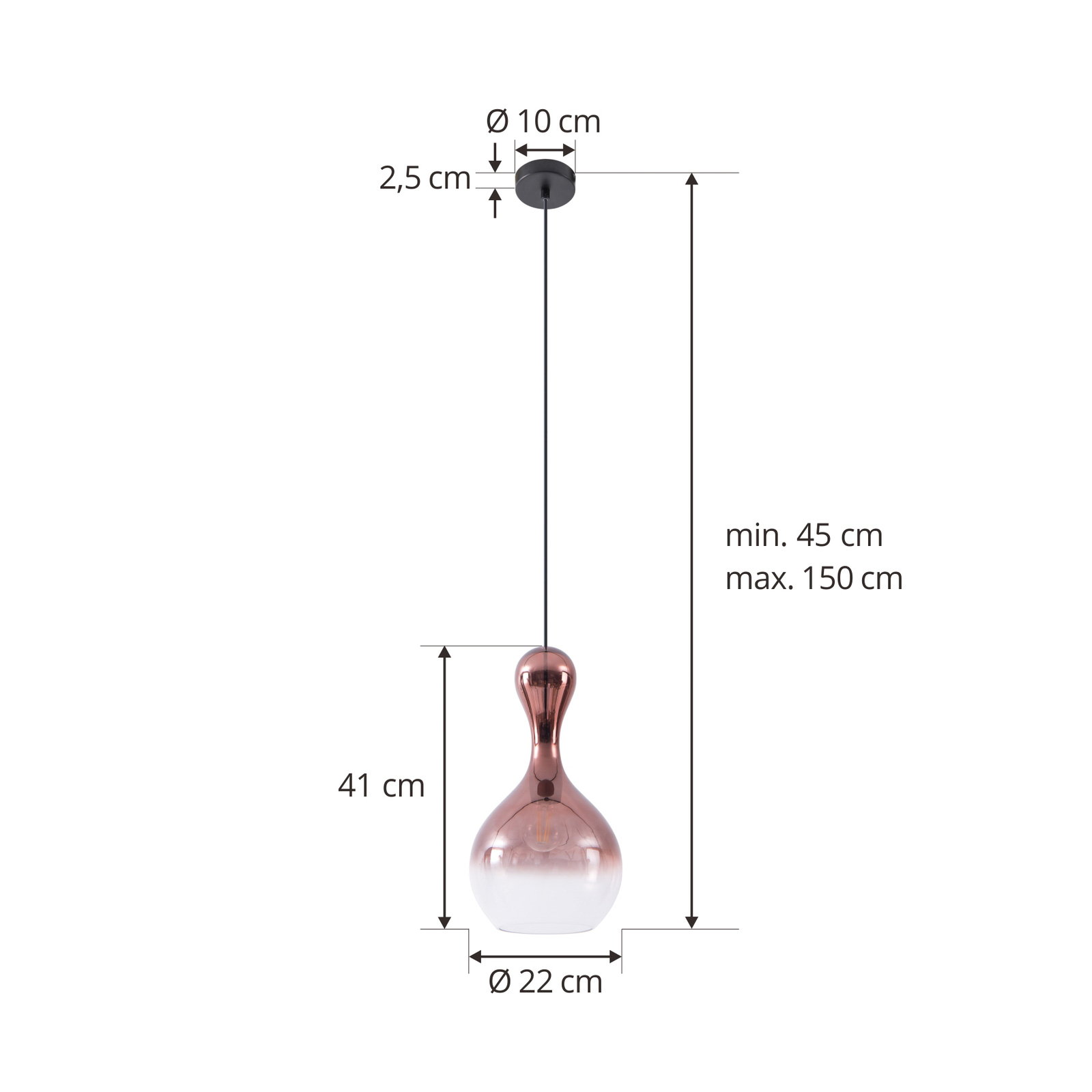 Lucande Lyrisa suspension, à 1 lampe, cuivrée