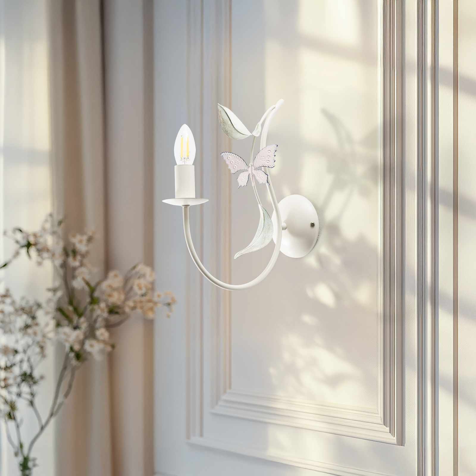 Summer wall light, white/green/pink, width 11 cm, steel