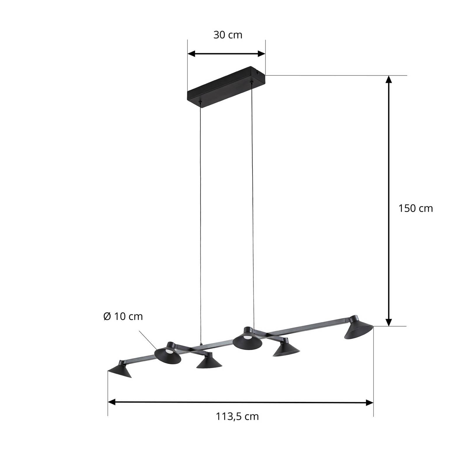 Żyrandol LED Lucande Steve, czarna, 113 cm, 6-punktowa regulacja jasności,