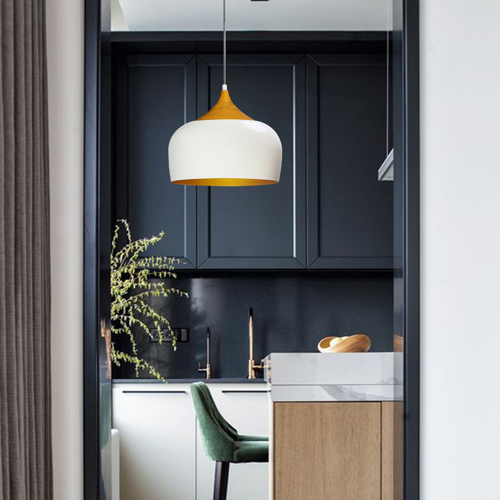 Suspension Qwen, blanc/or, métal, Ø 30 cm