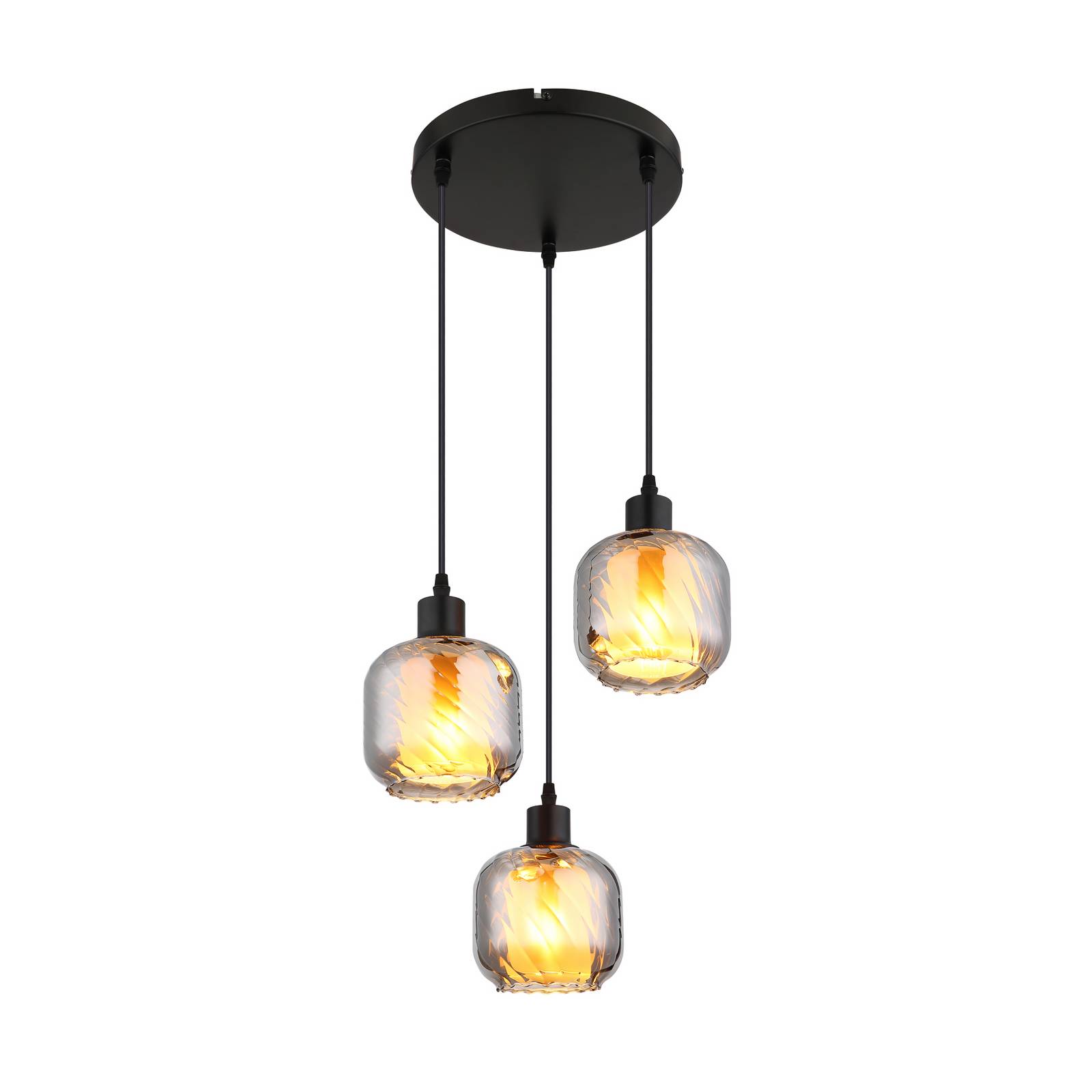 Hängelampe Xia, Ø 35 cm, rauchgrau, 3-flg., Glas
