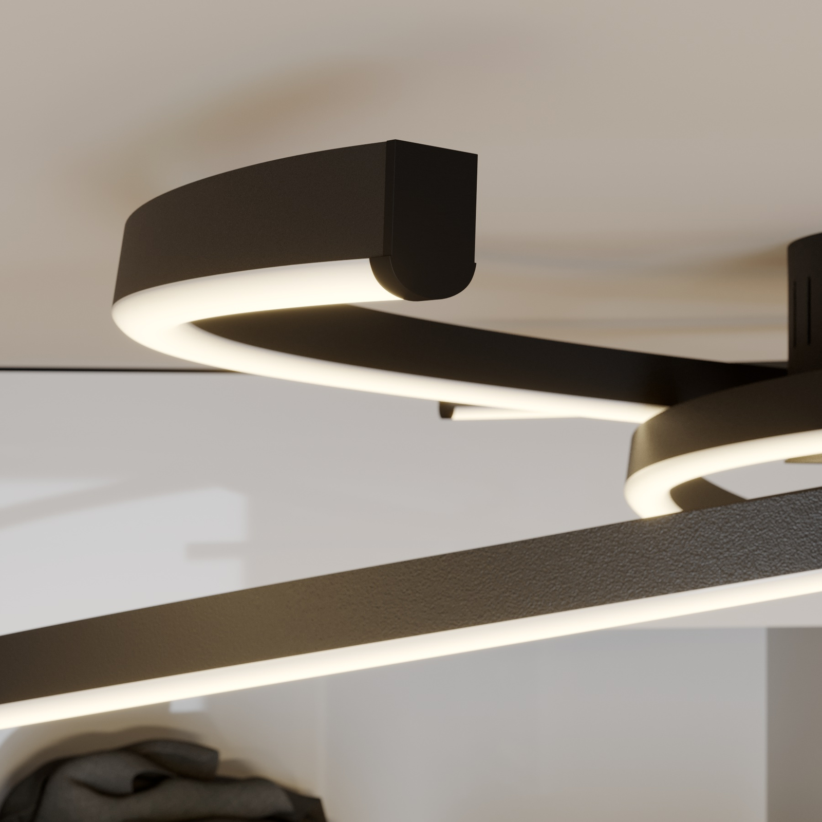 LED Deckenleuchte Katris Schwarz Matt Lindby Drei Bögen Dimmbar 73 cm