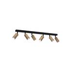 Nise ceiling light, 6-bulb, elongated, black steel, wood