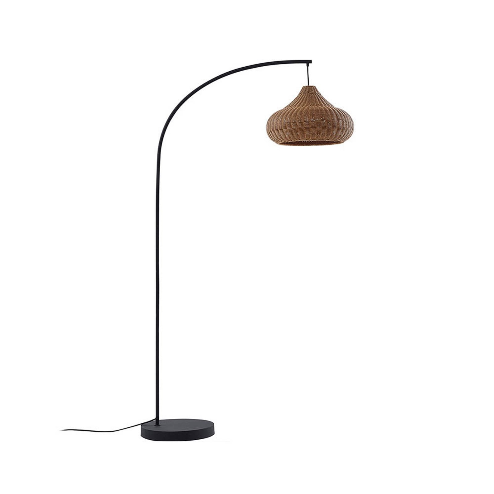 Lucande Lámpara de pie exterior Taniola, beige, ratán, 195 cm, IP44