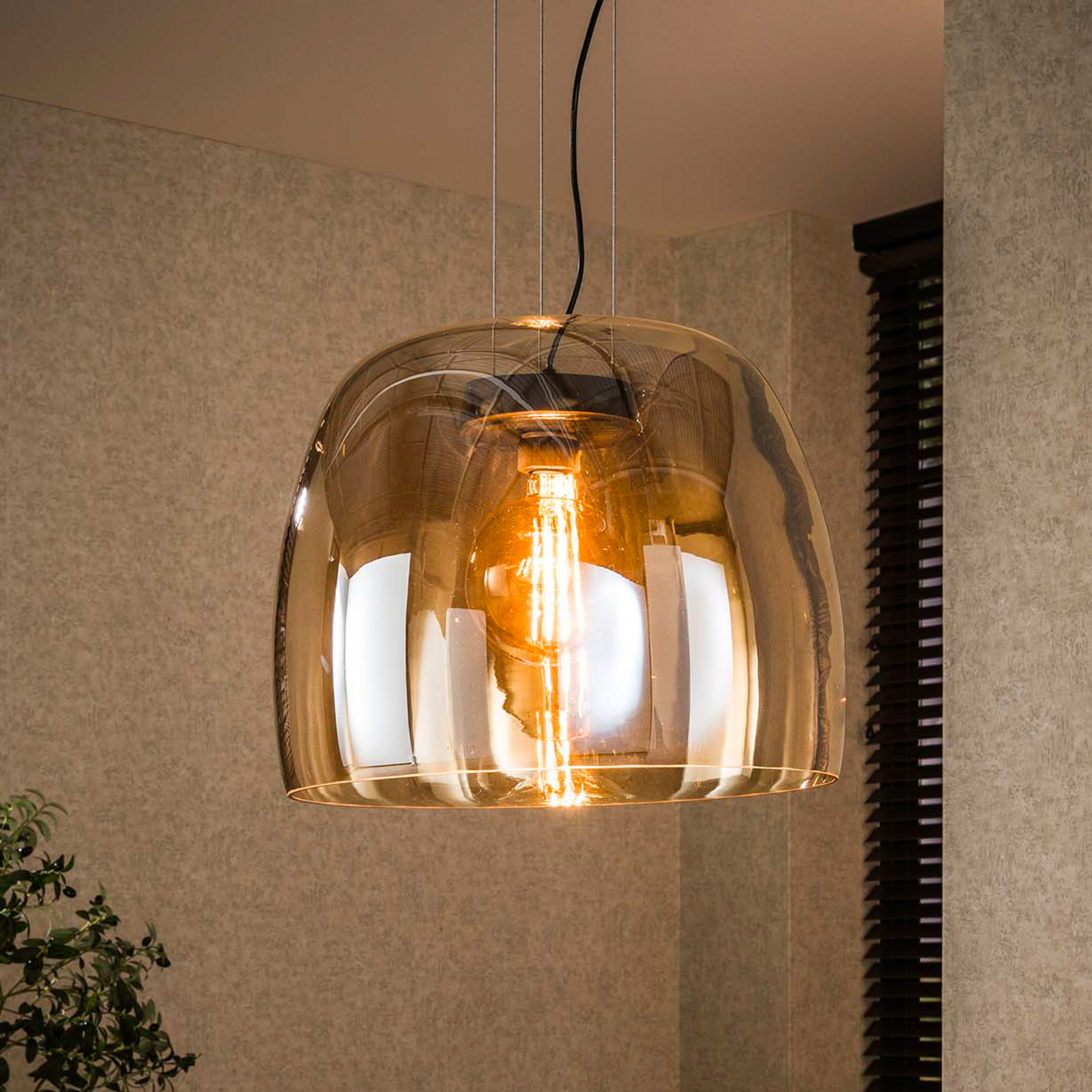 Hängeleuchte Philippa, amber, Ø 48 cm, Glas, 1 x E27