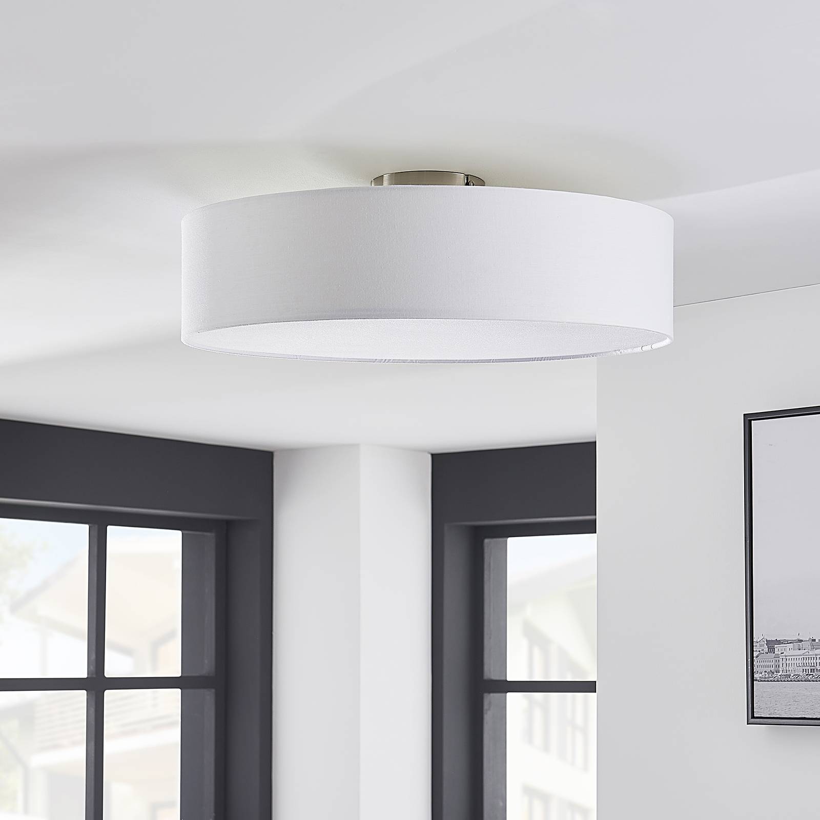 Photos - Chandelier / Lamp Lindby ceiling light Sebatin, Ø 50 cm, white, fabric, E27 