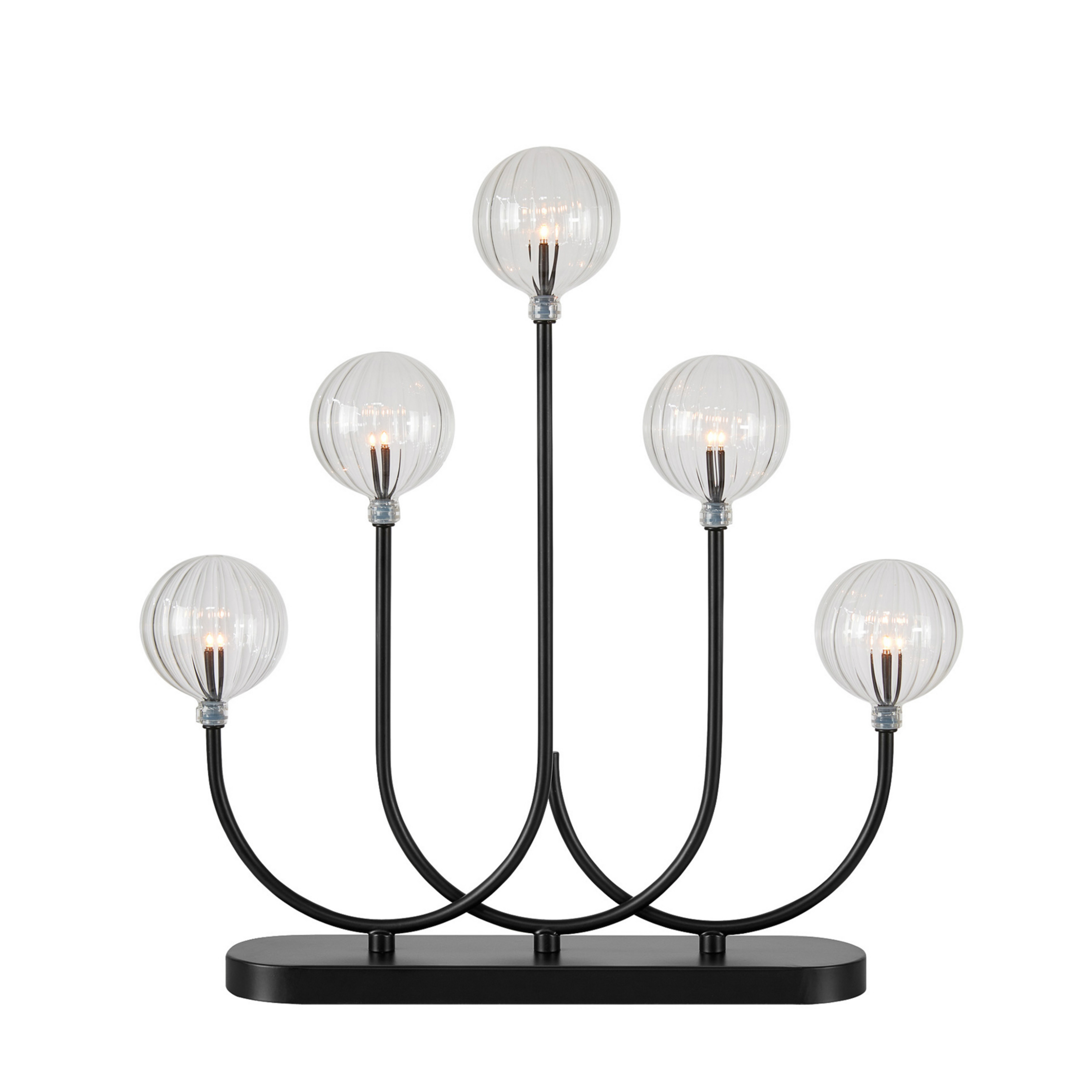 Sfeșnic Enys, negru/transparent, fier/sticlă, 5 becuri, LED