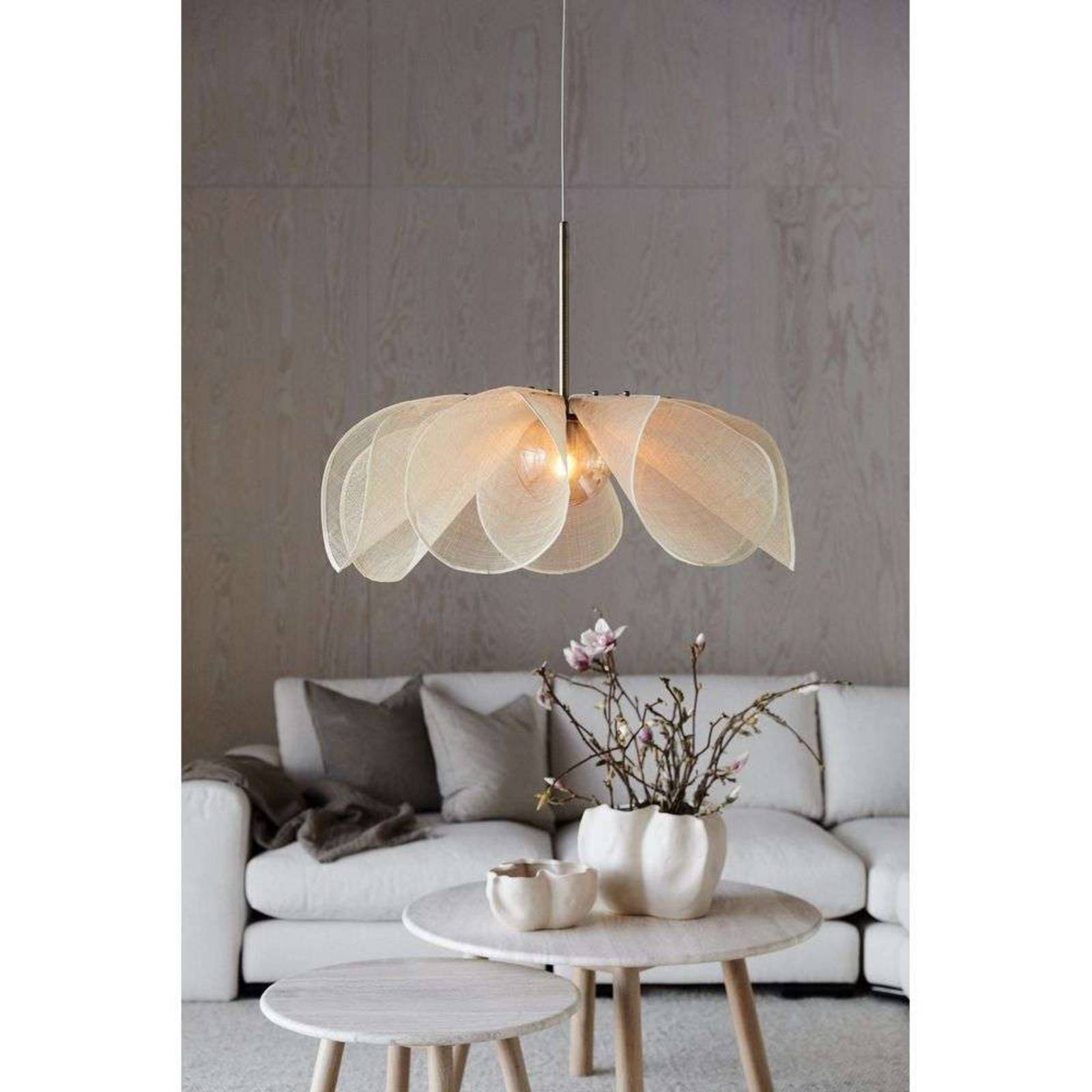 Hängeleuchte Styrka, Ø 75 cm, messing/beige, Bananenfaser günstig online kaufen