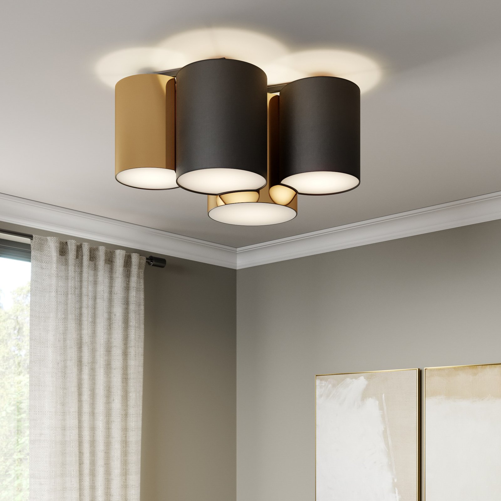 4-bulb Mona ceiling light, black/gold