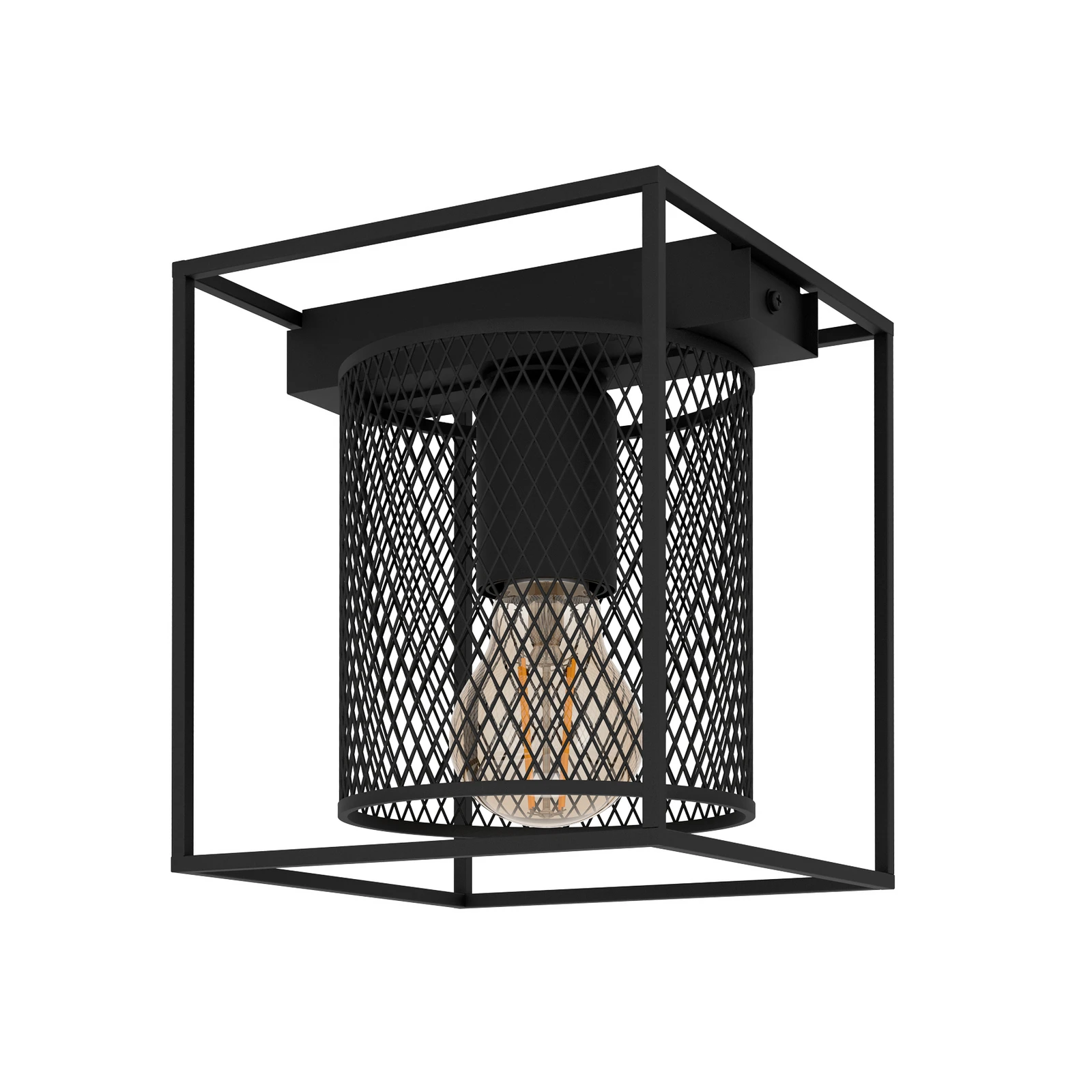 Catterick ceiling light, black, cage lampshade