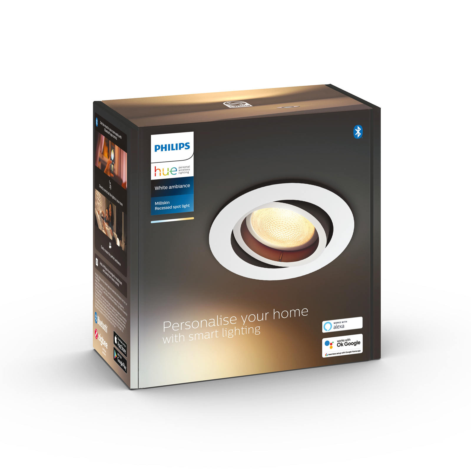 Philips Hue Milliskin LED innfelt spot rund, aluminium