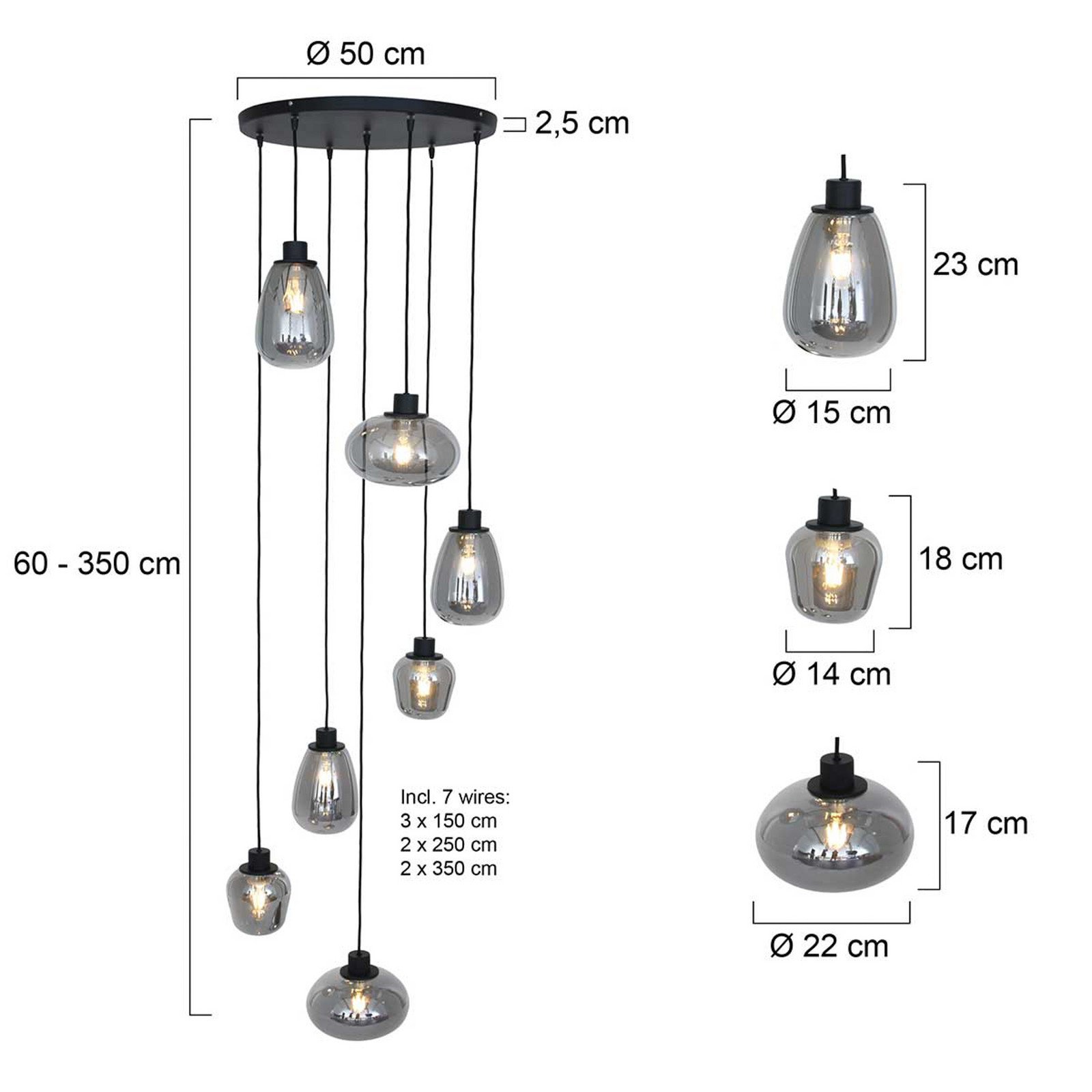 Steinhauer Reflexion lampă suspendată 7 becuri Ø 55 cm - Camera de zi / sufragerie - negru gri fumuriu - Metal