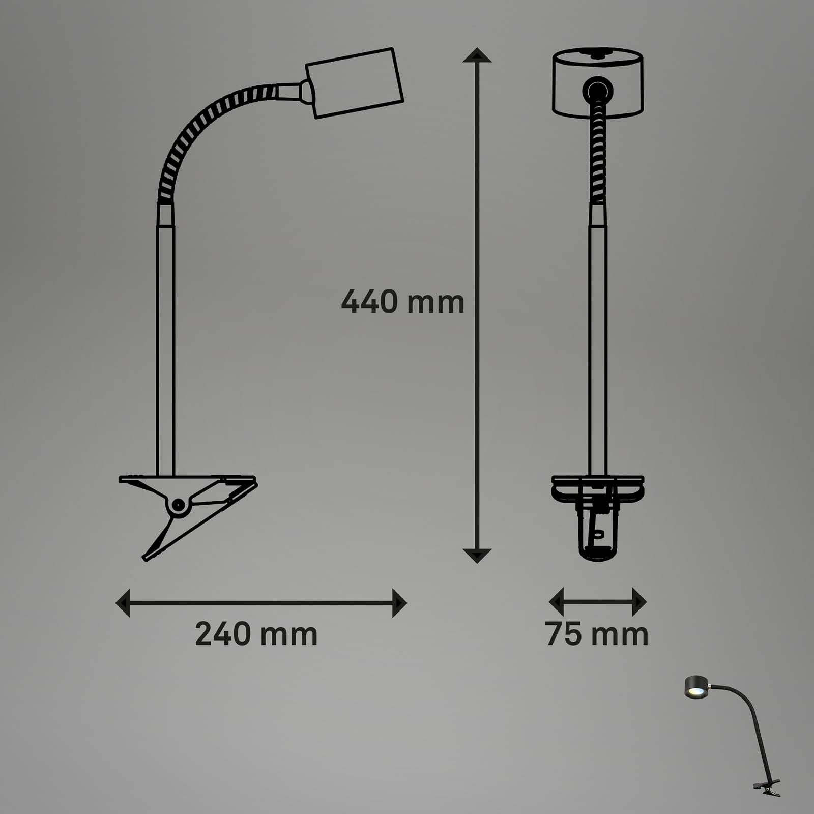 Lampa z klipsem do ładowania LED Tari, czarna, CCT, ściemniacz dotykowy,