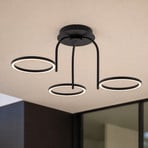 Lucande Sylvara LED outdoor ceiling light, black, CCT, 3-bulb