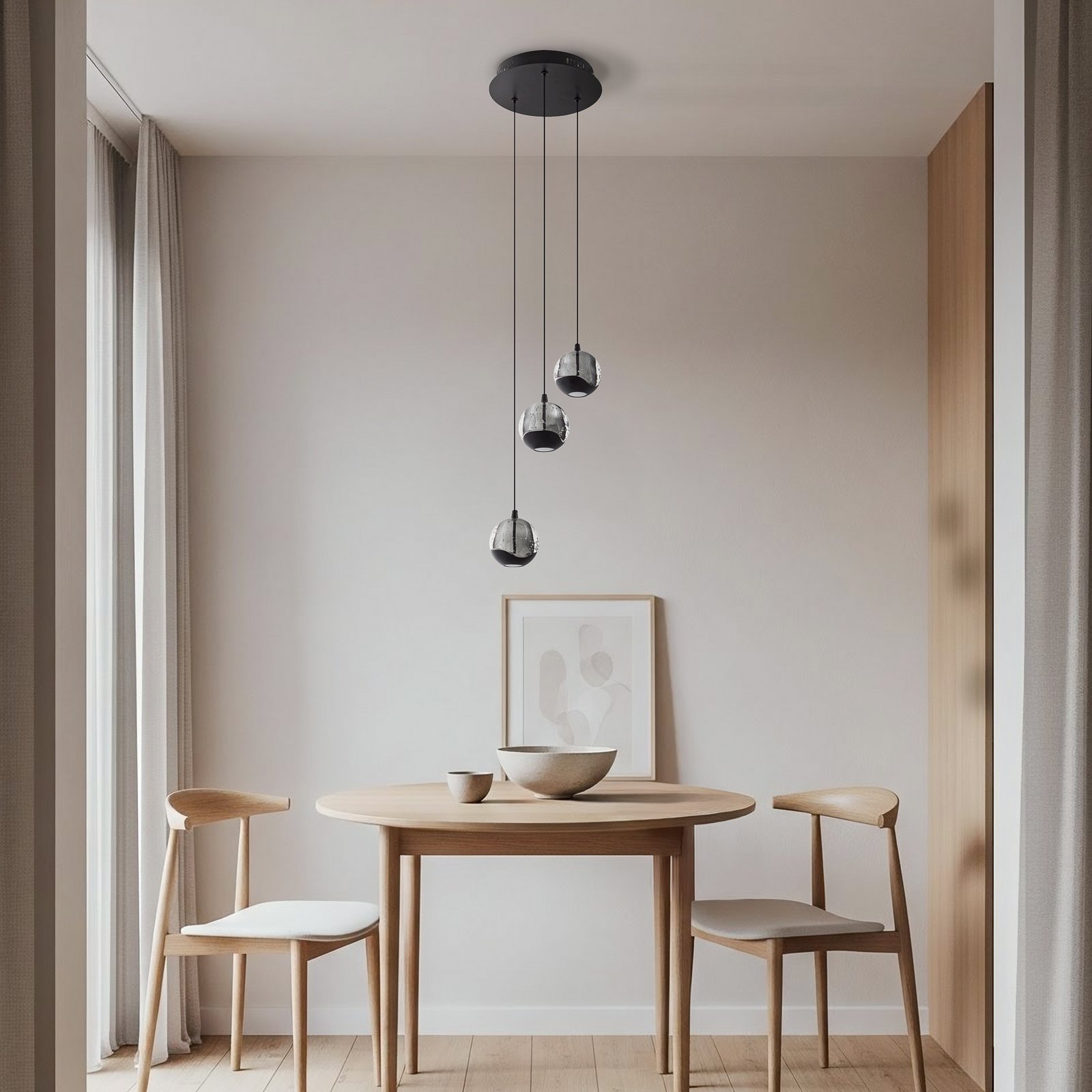 Hayley suspension LED à 3 lampes en verre noir - Lucande