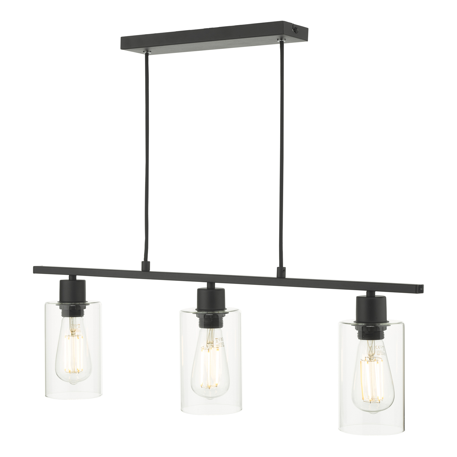 Miu pendant light in black with 3 clear lampshades