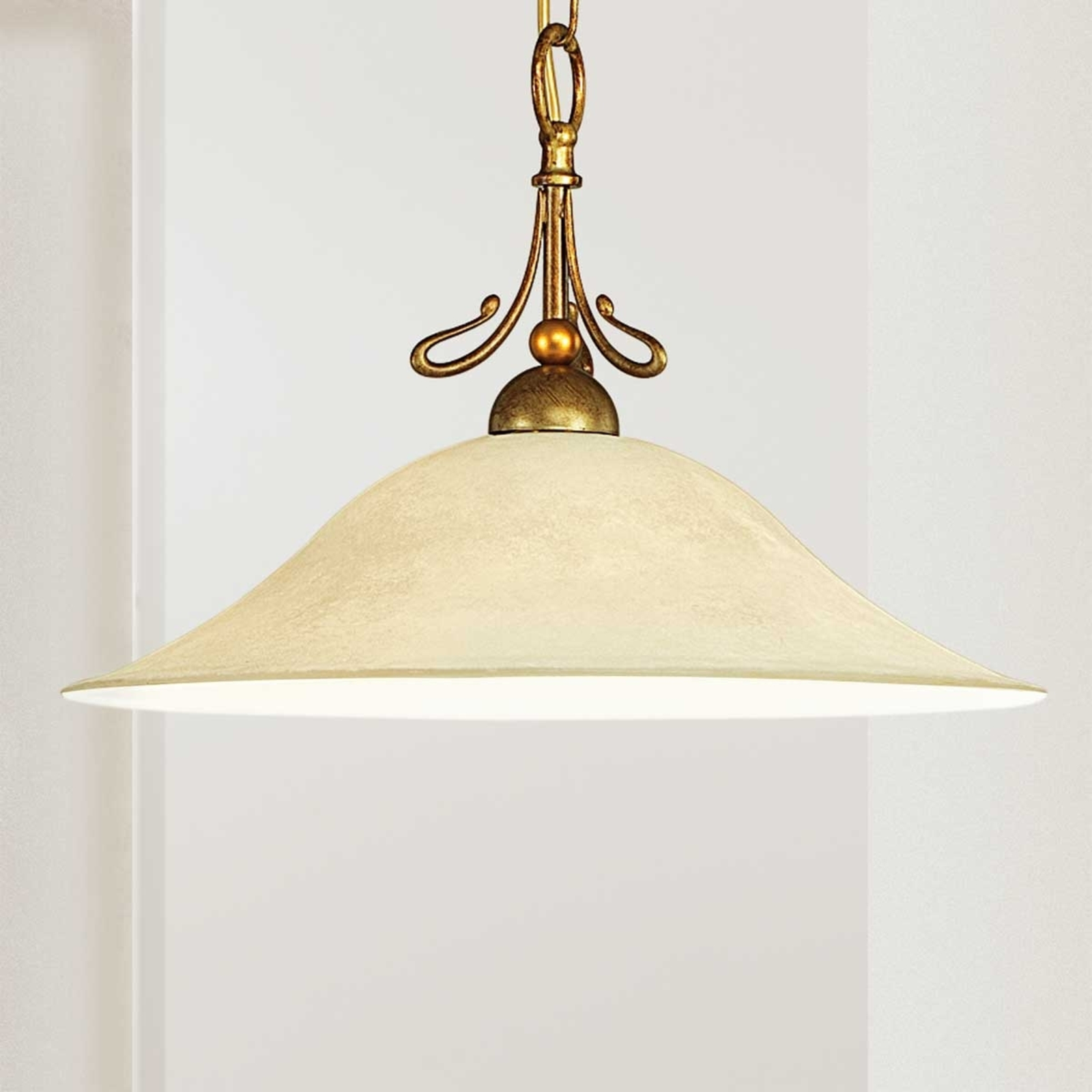 Lam Hanging light Antonio in antique brass, for Living / Dining Room, metal, glass, E27, 100 W, energy efficiency: A++