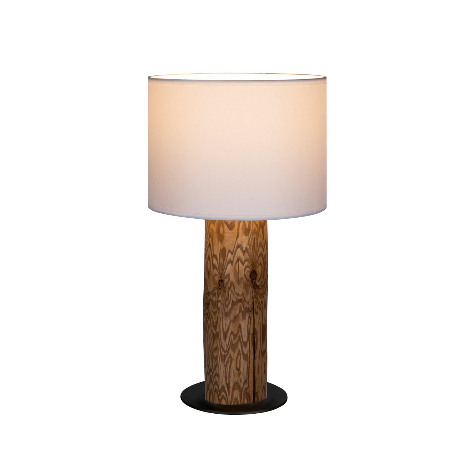 BRITOP Pino Simple table lamp, white lampshade brown base, for Living / Dining Room, fabric, pine wood, metal, E27, 25 W, energy efficiency: A++, H: 43 cm
