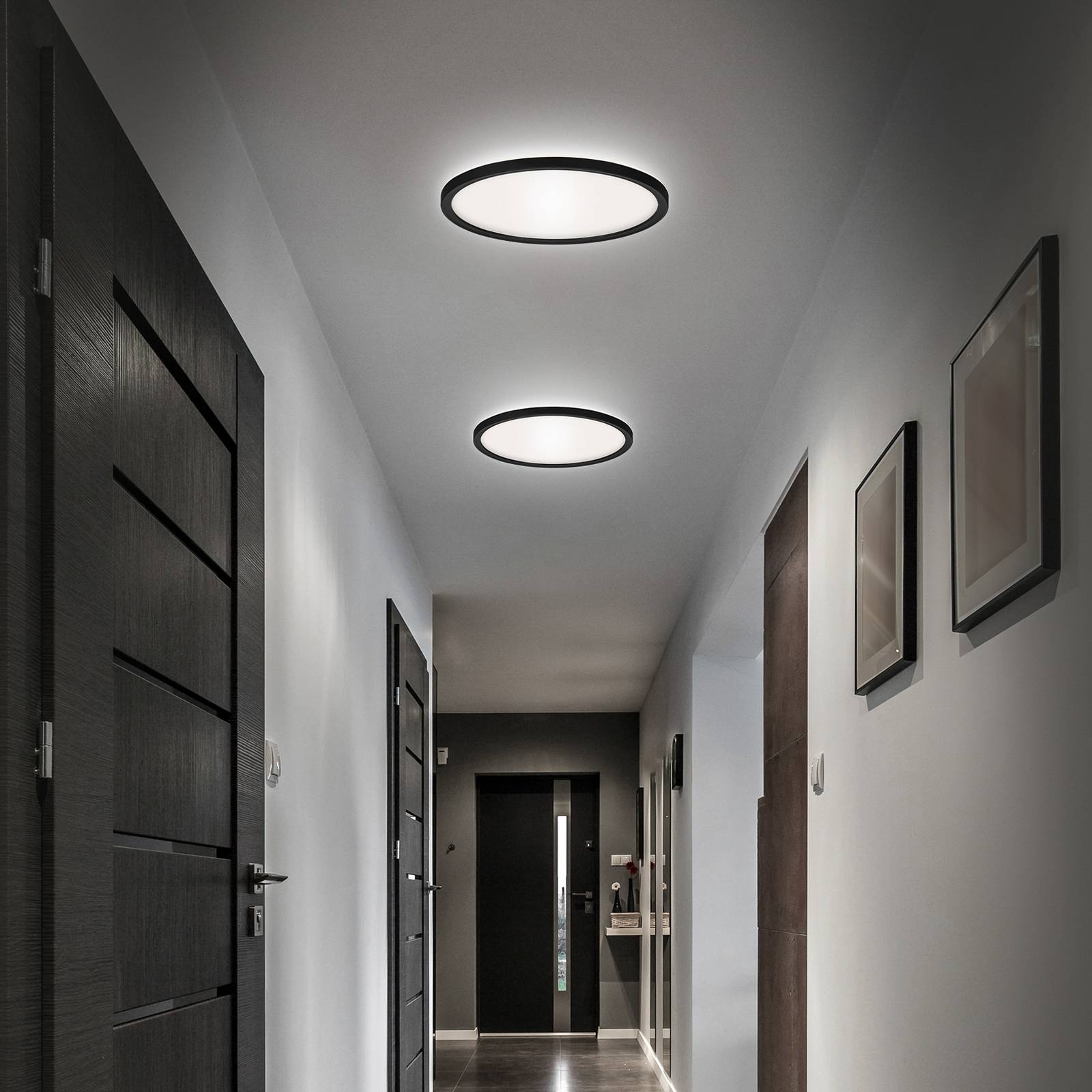 Briloner LED badkamer plafondlamp Slim Drip, zwart, Ø 42 cm, IP44
