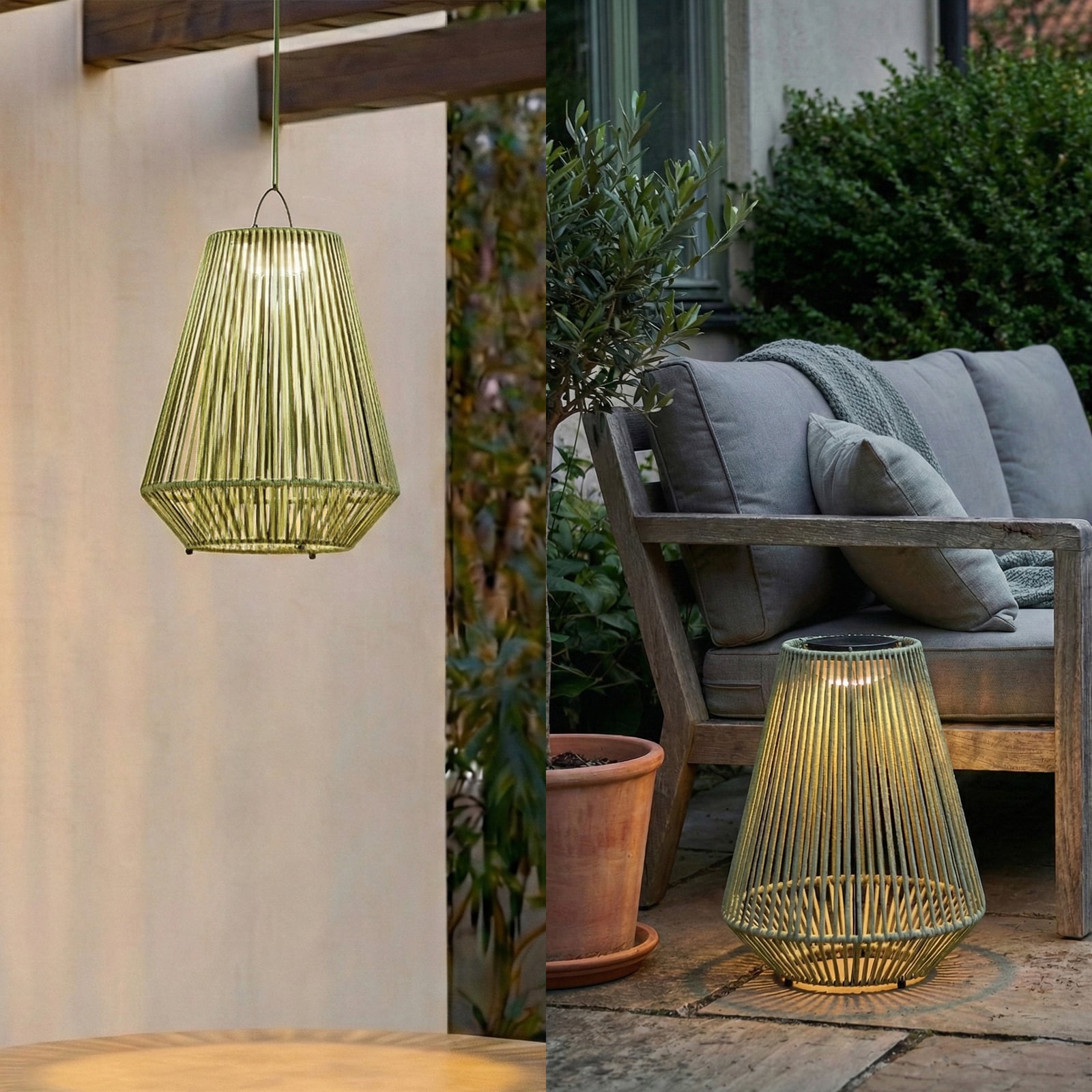 Lindby LED-aurinkolamppu Austas, vihreä, Ø 32 cm, USB, IP54