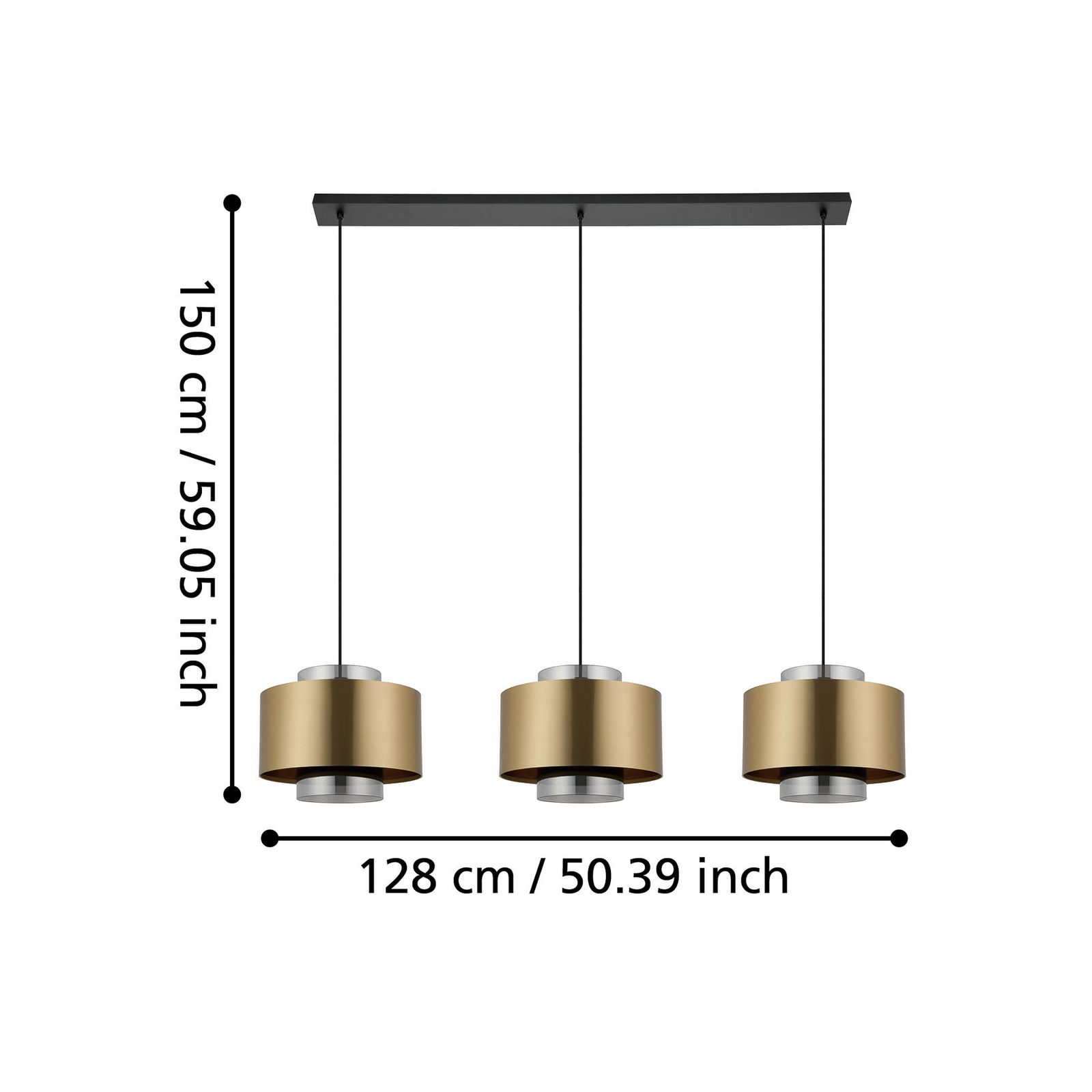 Suspension Dugla dorée, 128 cm, à 3 lampes - Stars of Light