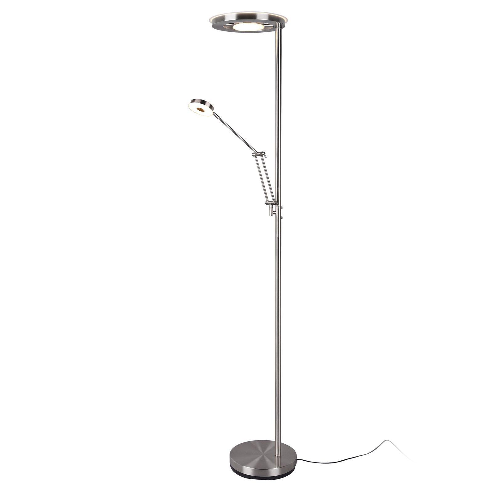 Lampadaire indirect LED Barrie liseuse, nickel mat