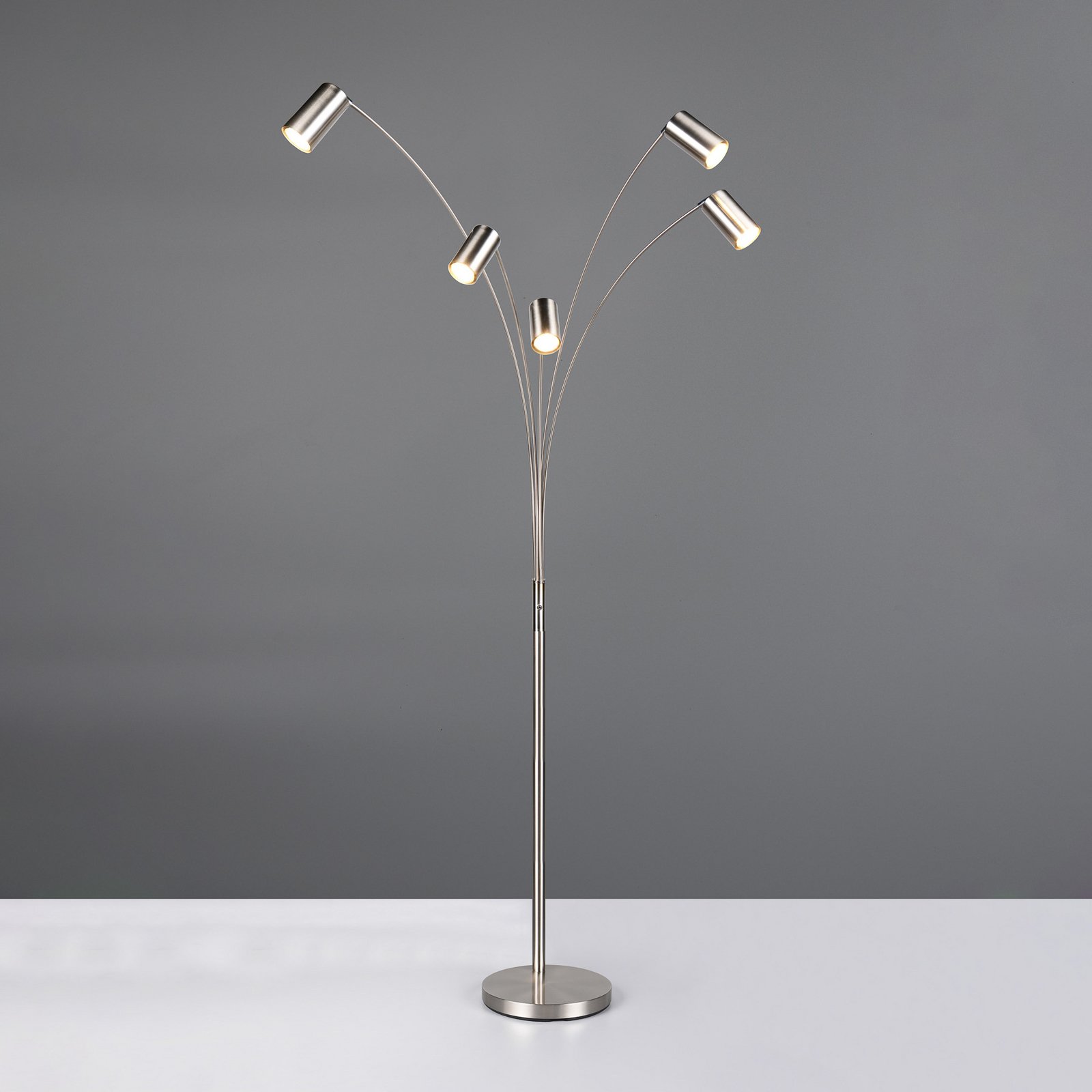 Marley lampadar, nichel, înălțime 200 cm, 5 becuri, metal