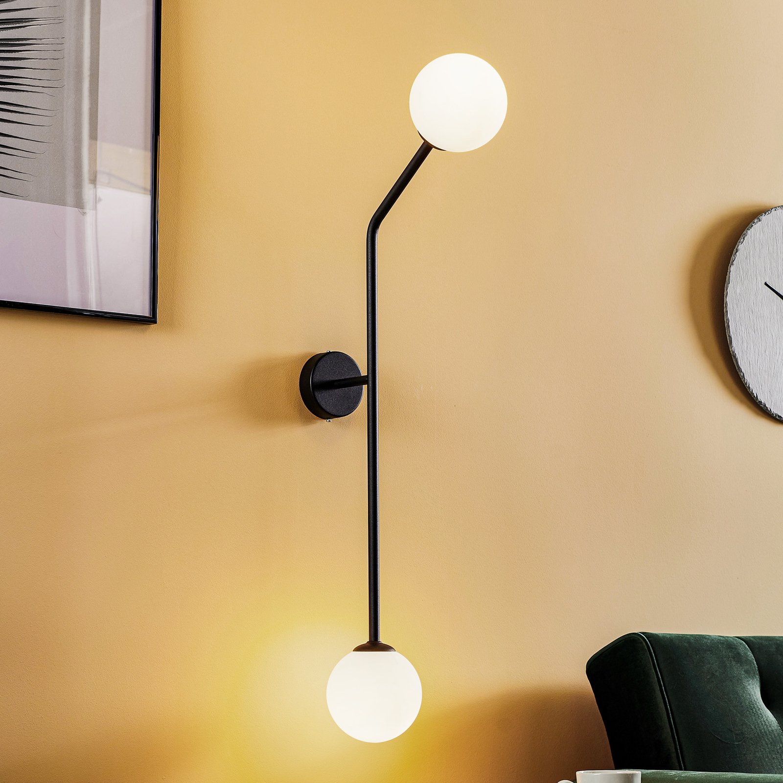 Pure wall light, two-bulb, black, vertical