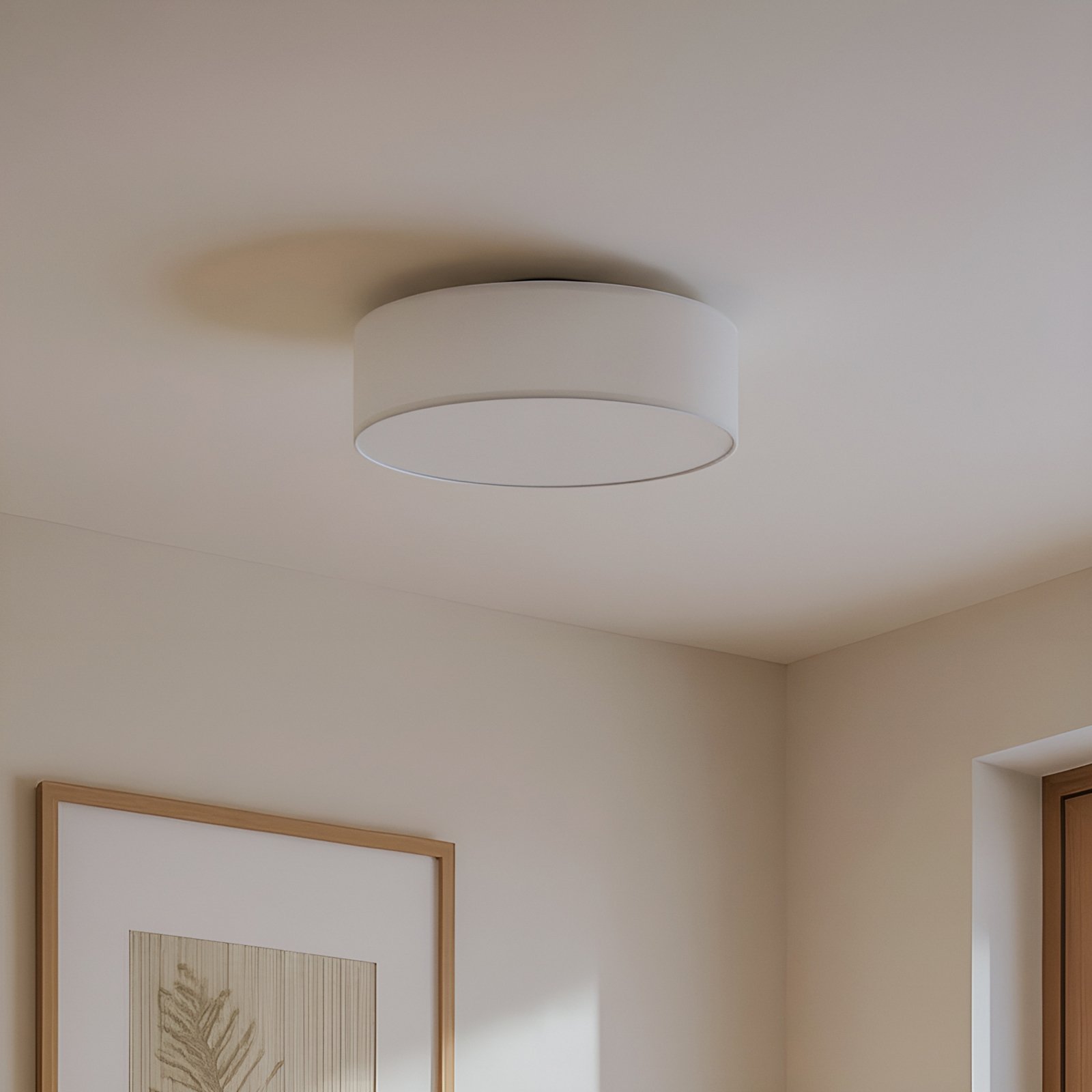 Lindby plafondlamp Sebatin, Ø 40 cm, wit, stof, E27