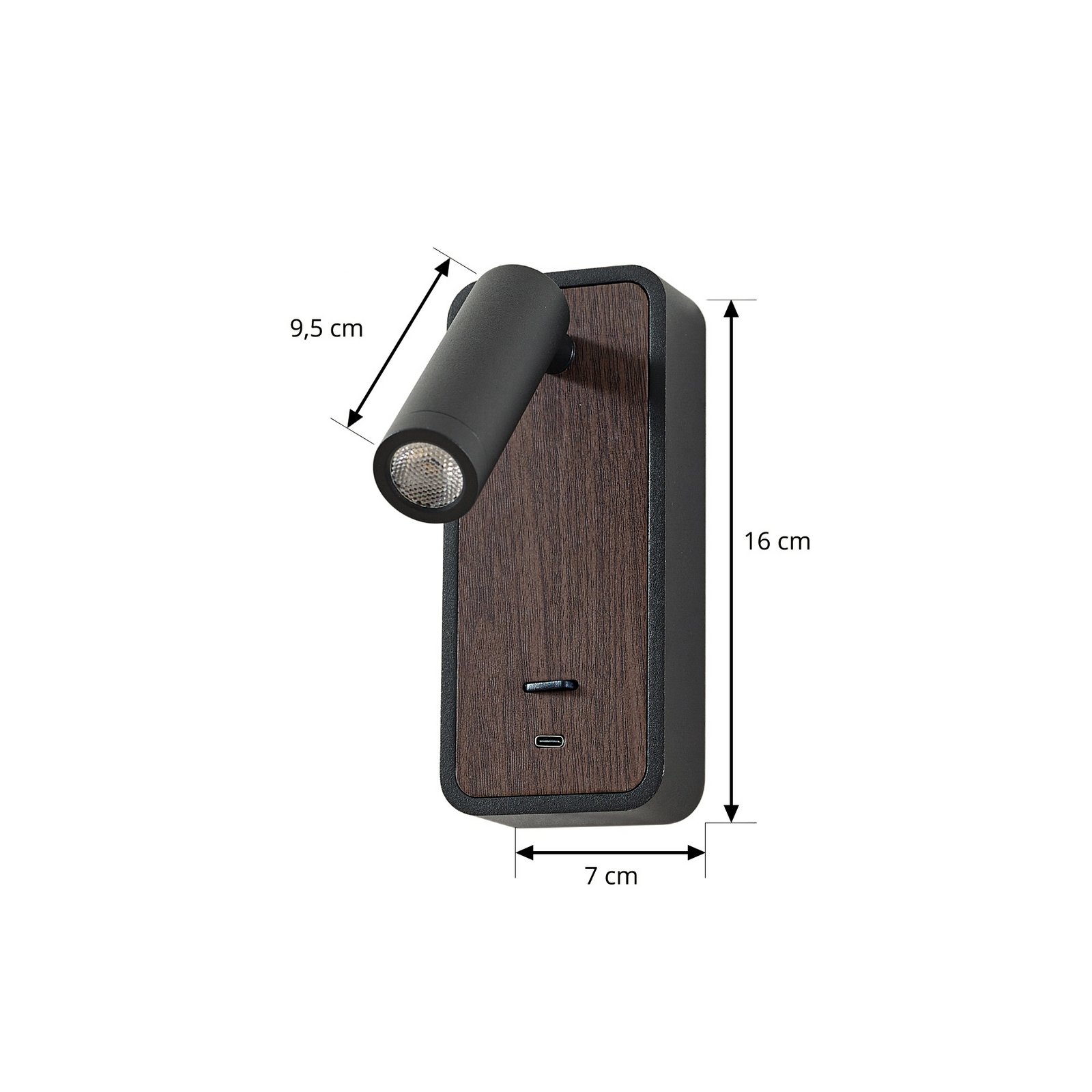 Lindby LED-Wandleuchte Tallis, schwarz, USB-C, beweglich