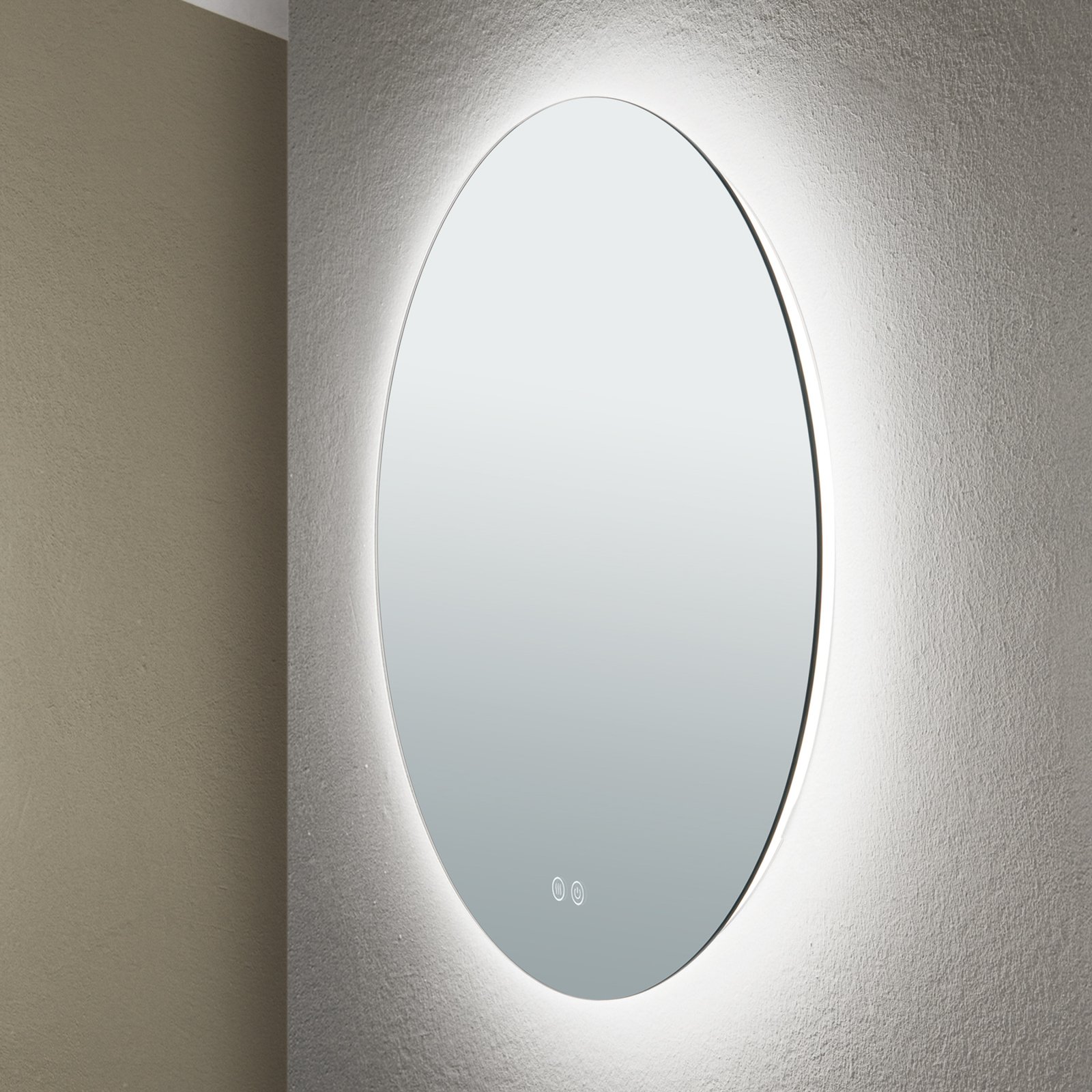 Miroir LED Focus, Ø 60 cm, CCT, antibuée, variateur tactile