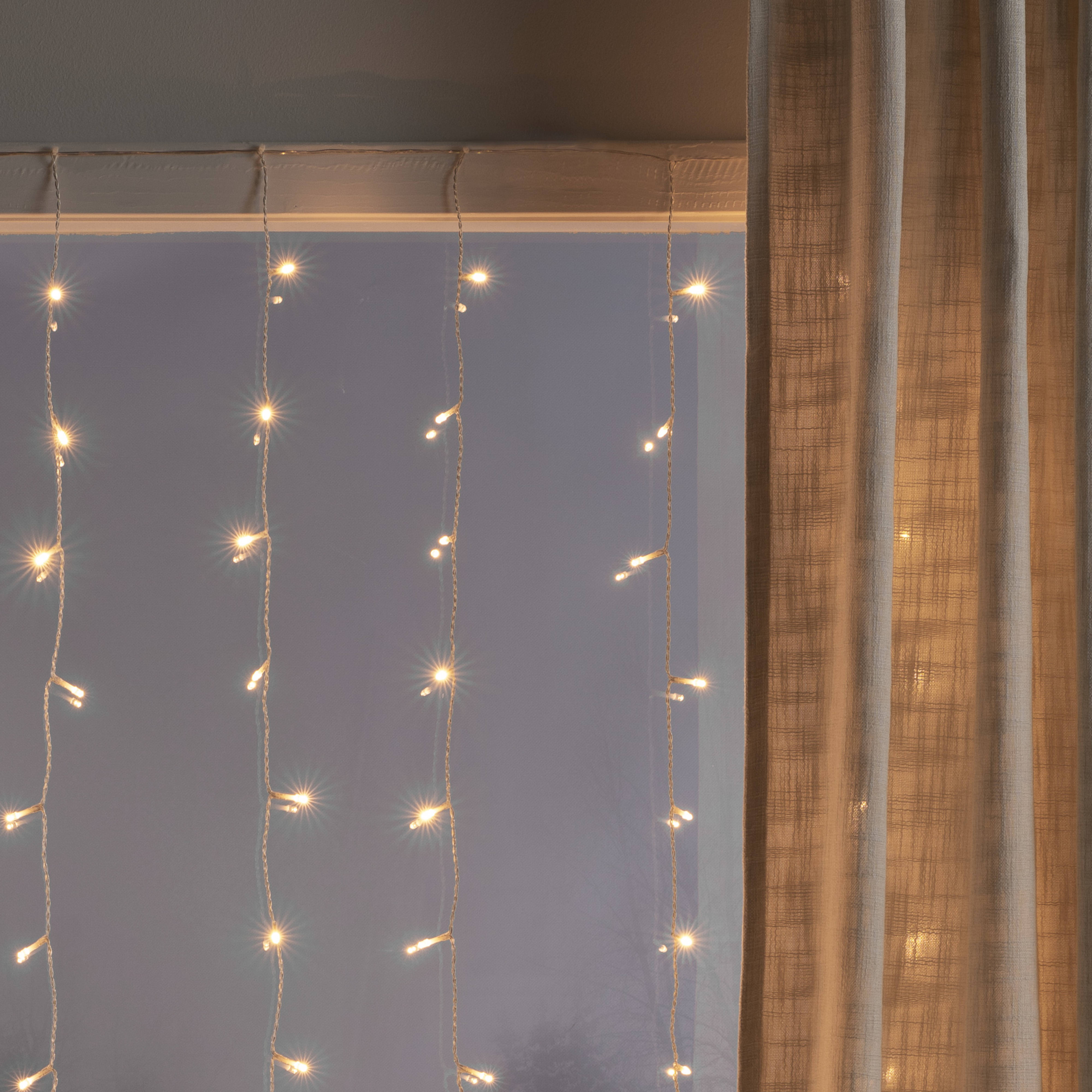 Cortina de luces LED, 120 luces, blanco cálido