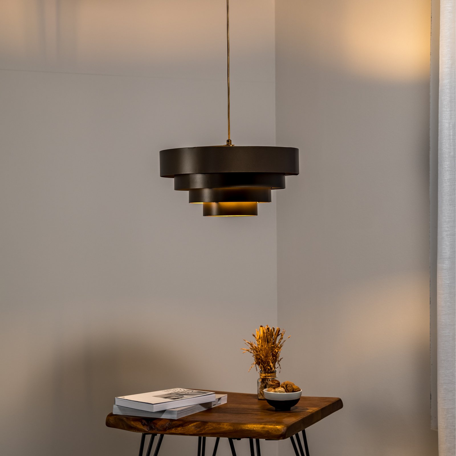 Rings pendant light, titanium-coloured, steel, 1 x E27