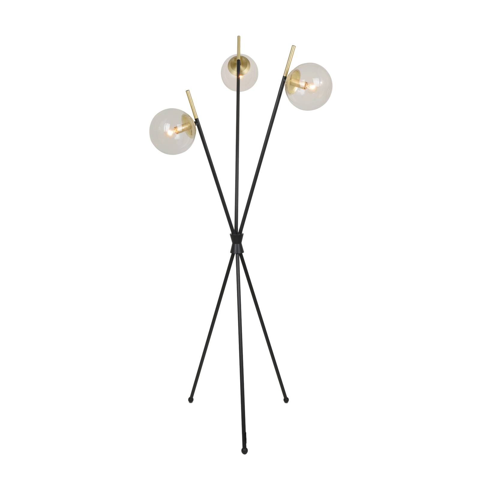 Lucande Sotiana-gulvlampe, 3 glaskugler, messing