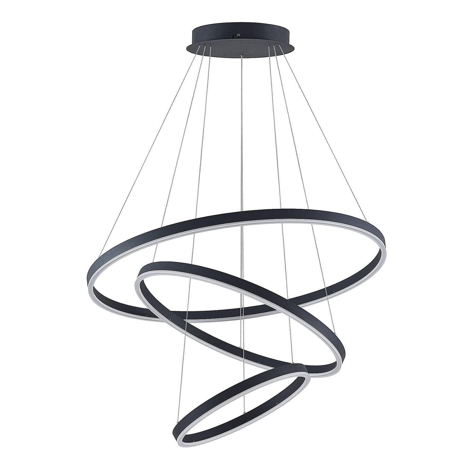 Arcchio Albiona LED függő lámpa, fekete, 3 gyűrű