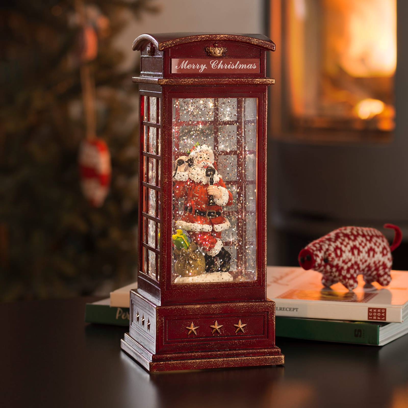 Levně LED dekorační telefonní budka se Santa Clausem