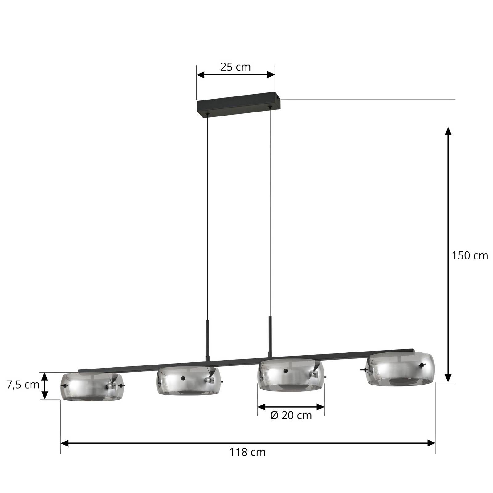 Żyrandol LED Lucande Martis, czarna, 4-punktowa, z funkcją ściemniany