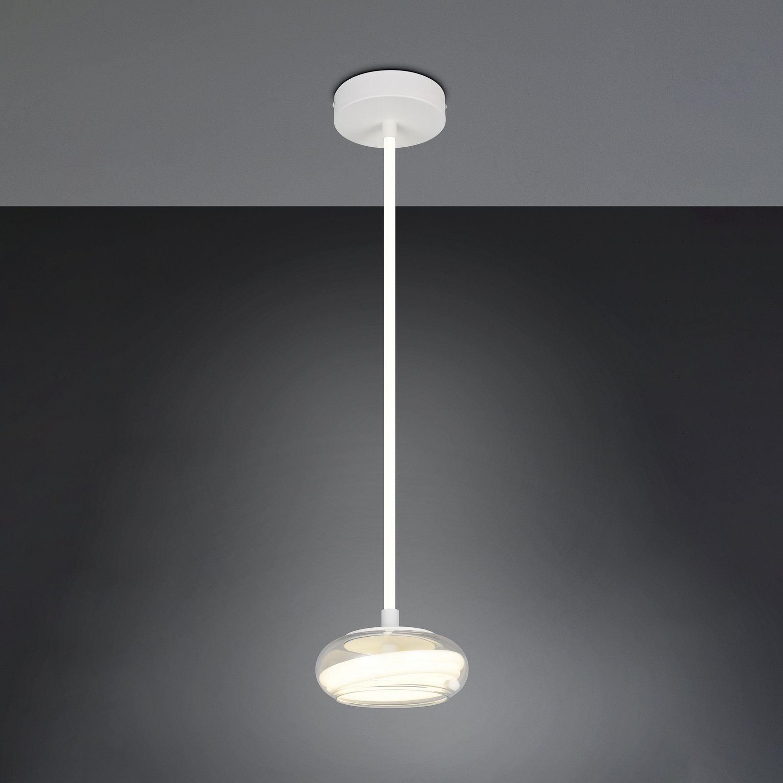 Lampada LED a sospensione Tarsia, bianco opaco, Ø 21 cm, vetro