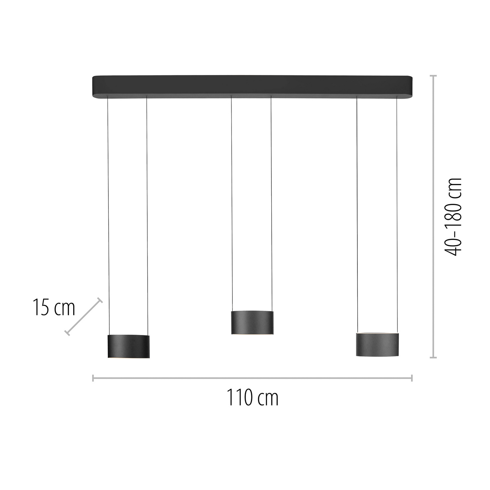 PURE LED-Hängelampe Clipse, grau, Länge 110 cm, CTT, 6-flg.