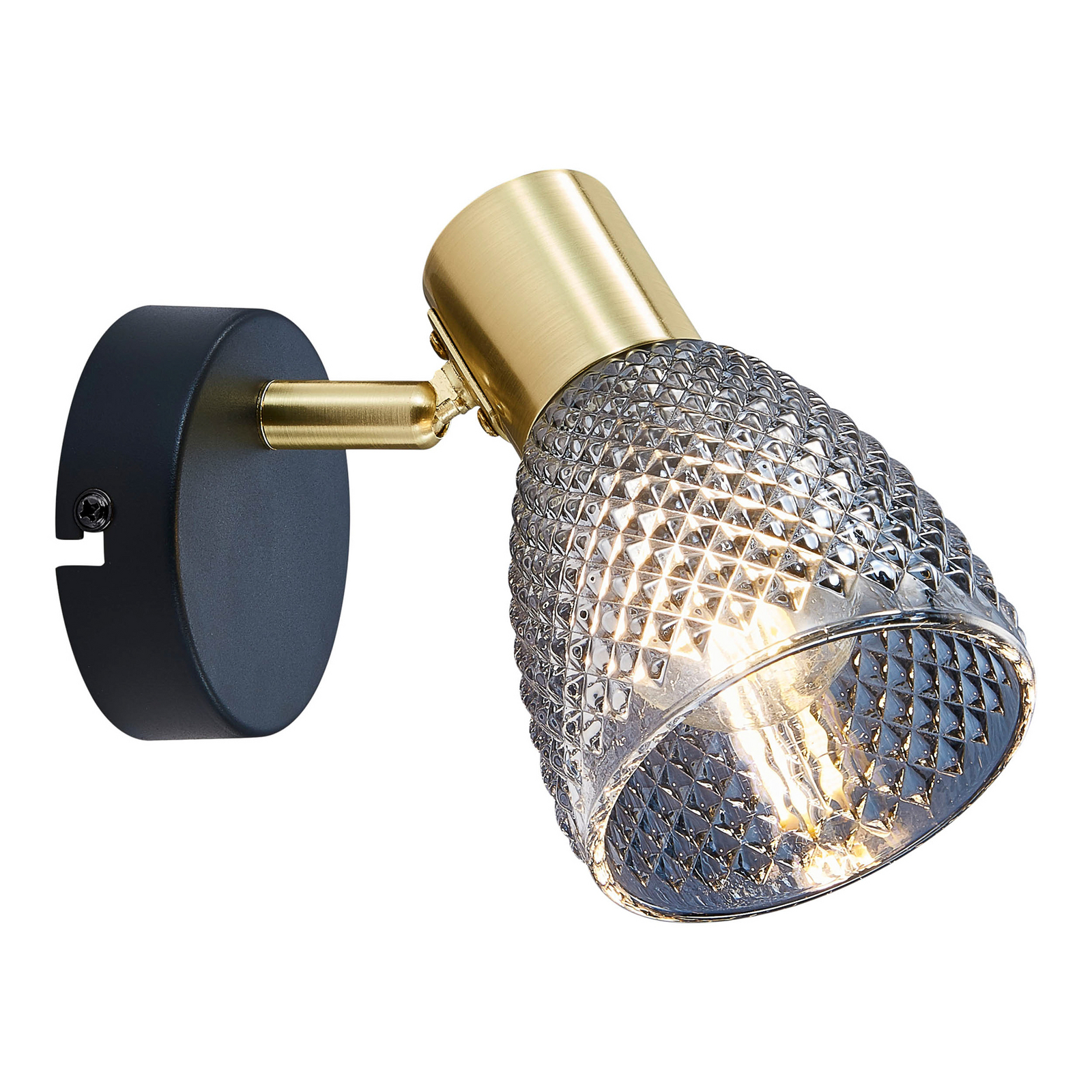 Candeeiro de parede Lindita, vidro, cinzento fumado, E14, orientável Candeeiro de parede Lindita, vidro, cinzento fumado, E14, orientável