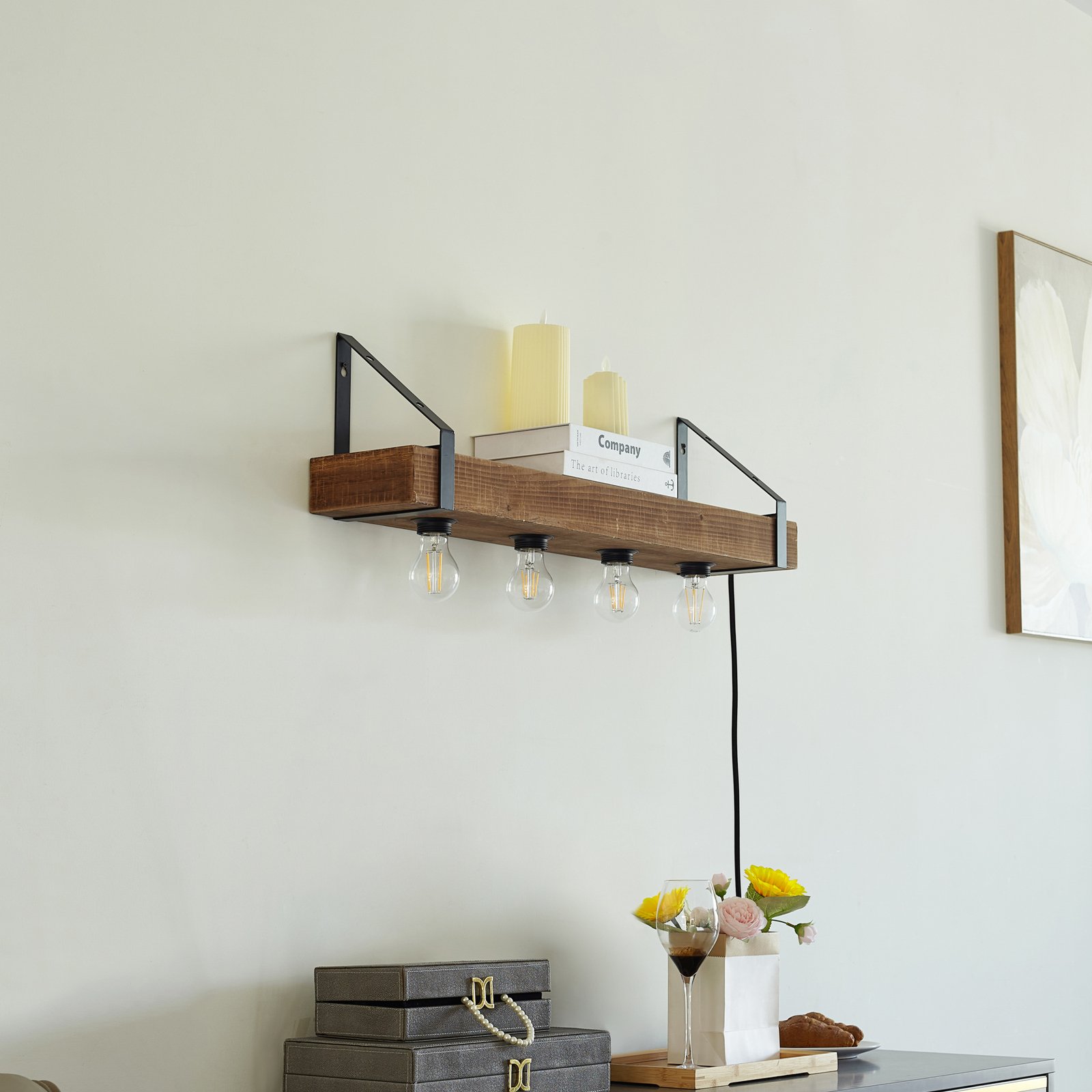 Vatana Applique Murale w/USB Bois - Lindby